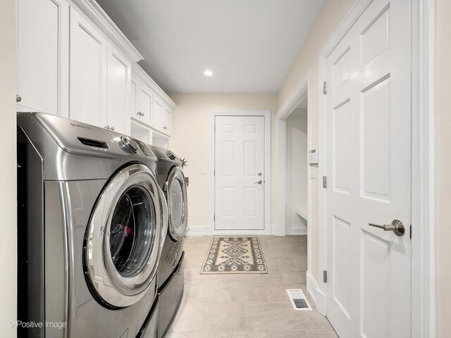 1360 Turvey Rd, Downers Grove, IL 60515 - laundry area with washer and dryer, cabinet space, and recessed lighting