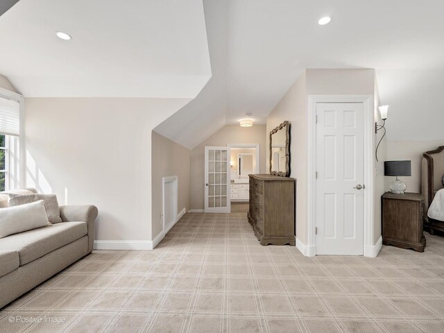 1360 Turvey Rd, Downers Grove, IL 60515 - bonus room with vaulted ceiling, light carpet, recessed lighting, and french doors