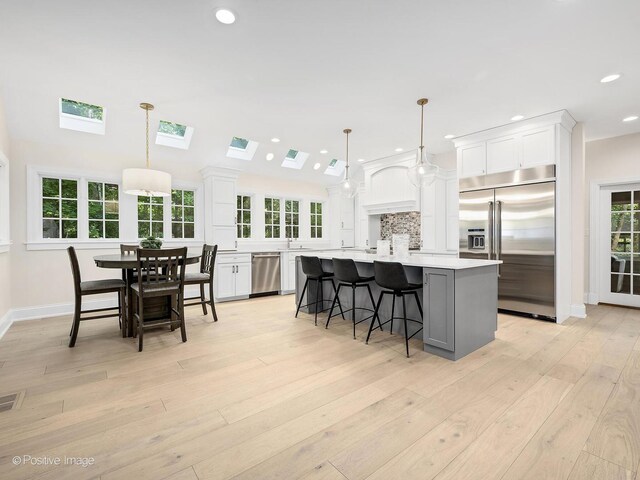 1360 Turvey Rd, Downers Grove, IL 60515 - kitchen featuring appliances with stainless steel finishes, a skylight, white cabinetry, and recessed lighting