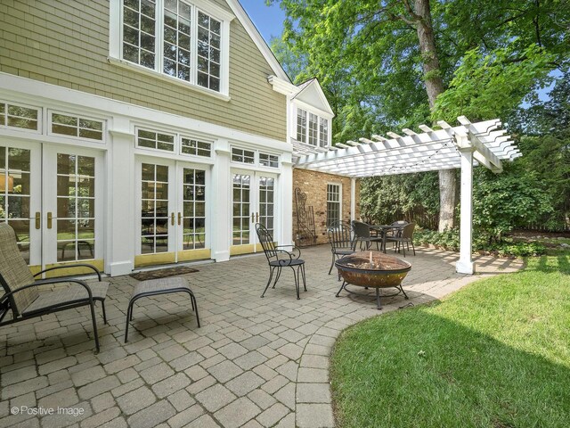 1360 Turvey Rd, Downers Grove, IL 60515 - view of patio featuring french doors, a fire pit, and a pergola