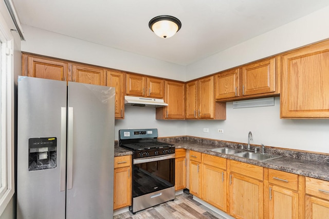 2265 Windsor Ln, Country Club Hills, IL 60478 - kitchen with stainless steel appliances, a sink, under cabinet range hood, and dark countertops