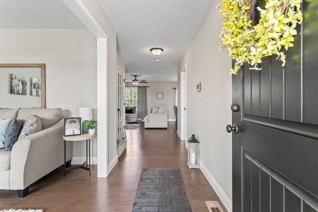 1607 Peppermill Ln, Champaign, IL 61822 - foyer entrance featuring a ceiling fan and dark wood finished floors