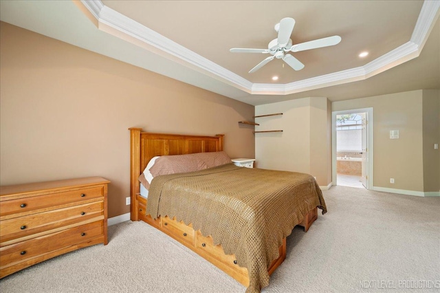 36W850 Red Gate Ct, Saint Charles, IL 60175 - bedroom featuring ornamental molding, a tray ceiling, carpet, baseboards, and recessed lighting