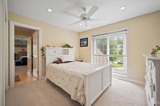 36W850 Red Gate Ct, Saint Charles, IL 60175 - bedroom with light carpet, recessed lighting, baseboards, and a ceiling fan