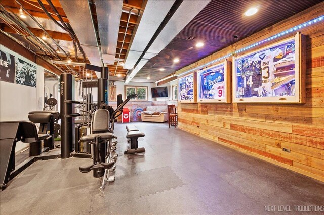 36W850 Red Gate Ct, Saint Charles, IL 60175 - exercise room featuring wood walls
