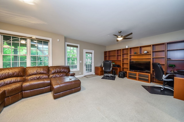 17 Virginia Pkwy, Schaumburg, IL 60193 - carpeted living room with a ceiling fan, a desk, and baseboards