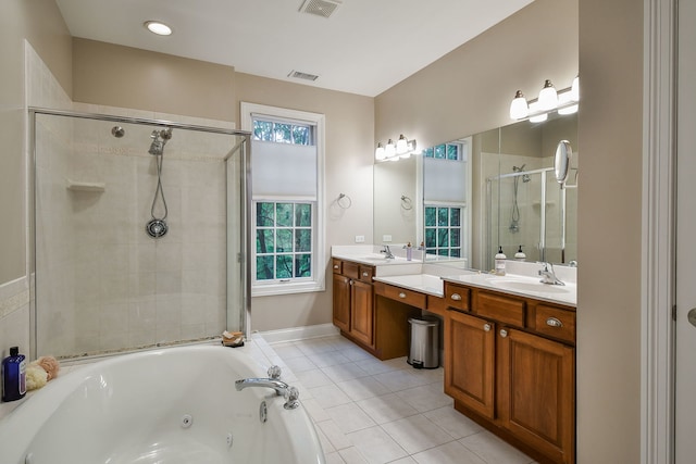 17 Virginia Pkwy, Schaumburg, IL 60193 - full bathroom with a shower stall, double vanity, a tub with jets, and tile patterned flooring