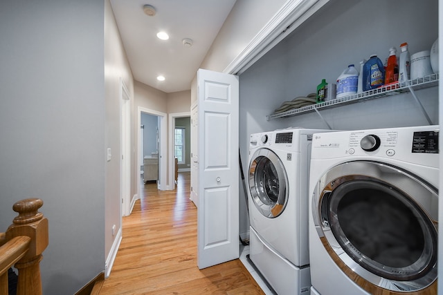 17 Virginia Pkwy, Schaumburg, IL 60193 - laundry area with washer and dryer, light wood finished floors, recessed lighting, and baseboards
