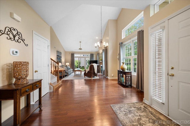 211 Trentt Dr Unit 211, Batavia, IL 60510 - entryway featuring stairway, hardwood / wood-style floors, plenty of natural light, a chandelier, and high vaulted ceiling