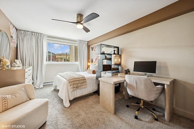 5854 N Kenmore Ave Unit 4F, Chicago, IL 60660 - bedroom with carpet, an office area, a baseboard radiator, ceiling fan, and baseboards