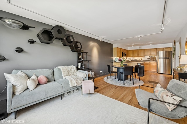 5854 N Kenmore Ave Unit 4F, Chicago, IL 60660 - living area featuring rail lighting, light wood finished floors, and baseboards