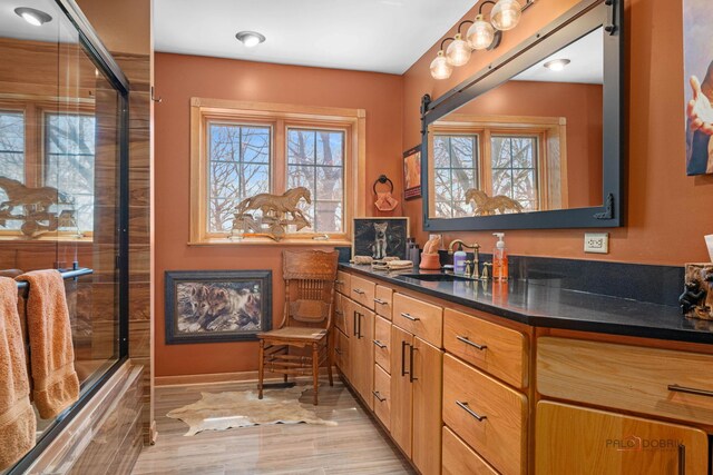20719 Highview Rd, Marengo, IL 60152 - full bathroom featuring vanity, healthy amount of natural light, wood finished floors, and a shower