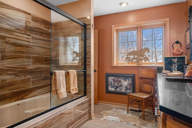 20719 Highview Rd, Marengo, IL 60152 - full bath with combined bath / shower with glass door, a sink, and wood finished floors