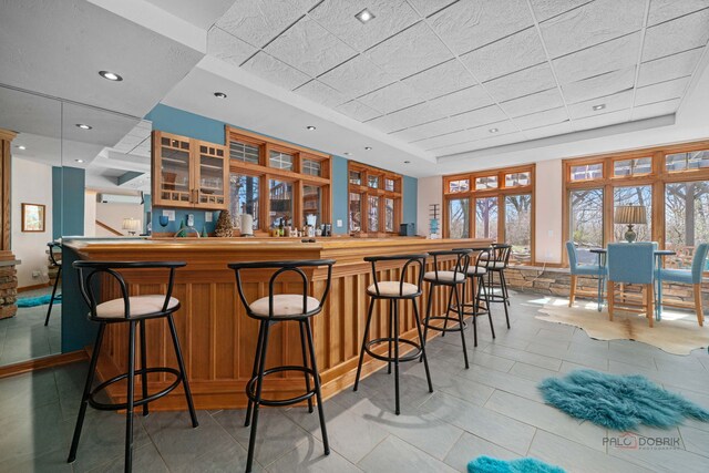 20719 Highview Rd, Marengo, IL 60152 - indoor bar featuring a raised ceiling, recessed lighting, a paneled ceiling, and light tile patterned floors