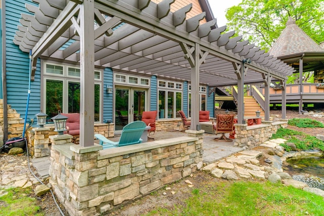 20719 Highview Rd, Marengo, IL 60152 - view of patio with a pergola, french doors, and a deck