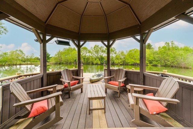 20719 Highview Rd, Marengo, IL 60152 - deck featuring a gazebo, a water view, and view of wooded area