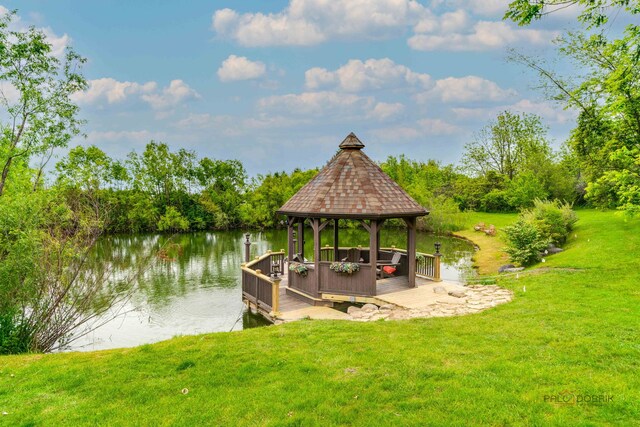 20719 Highview Rd, Marengo, IL 60152 - dock featuring a gazebo, a water view, and a yard