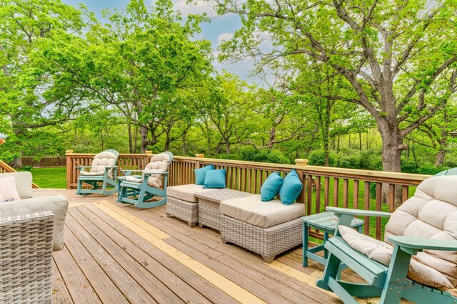 20719 Highview Rd, Marengo, IL 60152 - wooden terrace featuring an outdoor hangout area and view of scattered trees