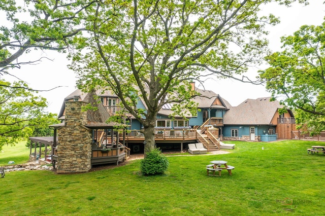 20719 Highview Rd, Marengo, IL 60152 - back of property with a lawn and a wooden deck