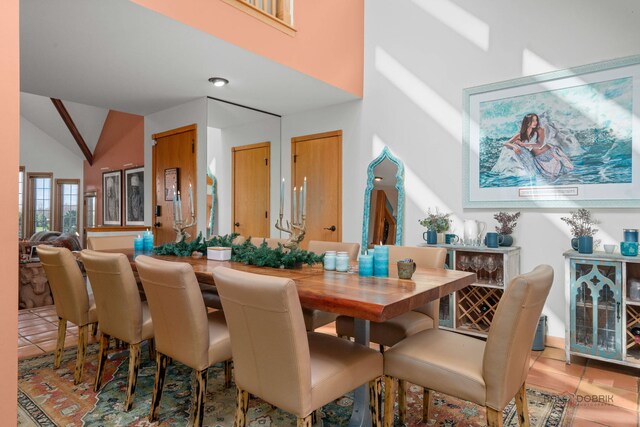 20719 Highview Rd, Marengo, IL 60152 - dining area featuring high vaulted ceiling and light tile patterned flooring