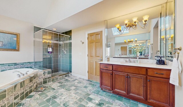 316 Juliana Ln, Bloomingdale, IL 60108 - full bath with a chandelier, a shower stall, a bath, and vanity