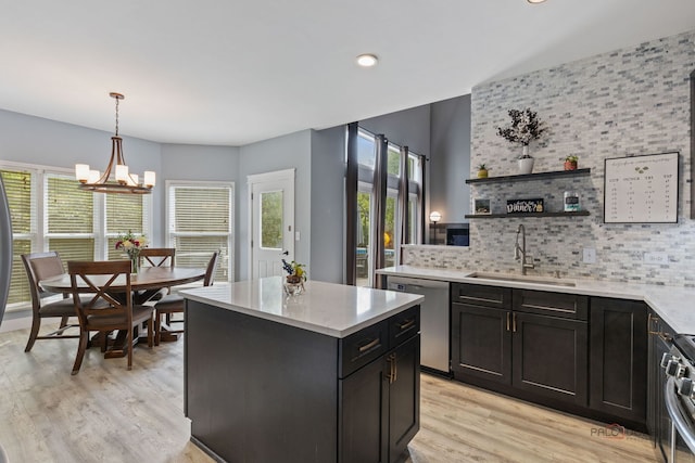 300 Knox Park Rd, Lake Zurich, IL 60047 - kitchen featuring stainless steel dishwasher, open shelves, light wood-type flooring, tasteful backsplash, and recessed lighting