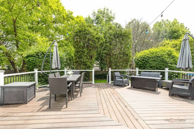 300 Knox Park Rd, Lake Zurich, IL 60047 - wooden terrace with an outdoor living space, outdoor dining area, and view of scattered trees