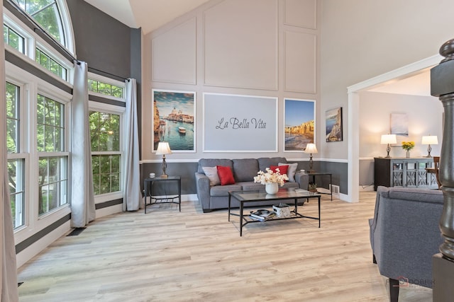 300 Knox Park Rd, Lake Zurich, IL 60047 - living area featuring a towering ceiling, healthy amount of natural light, light wood-style floors, and a decorative wall