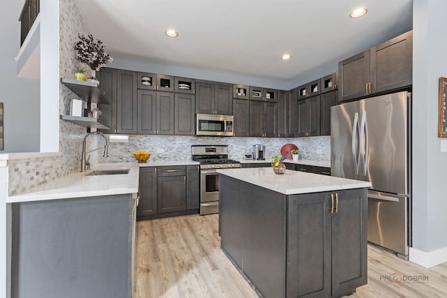 300 Knox Park Rd, Lake Zurich, IL 60047 - kitchen with stainless steel appliances, open shelves, light wood-type flooring, tasteful backsplash, and recessed lighting
