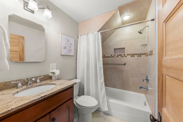 310 Forest Ave, Glen Ellyn, IL 60137 - bathroom featuring vanity, shower / bath combo with shower curtain, and tile patterned floors