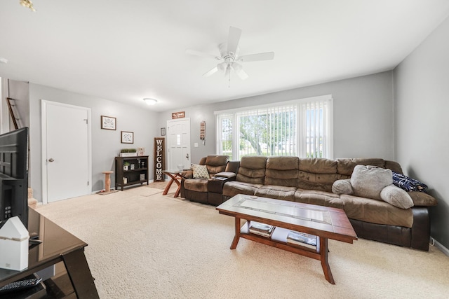201 N First St, Wilmington, IL 60481 - carpeted living area with a ceiling fan