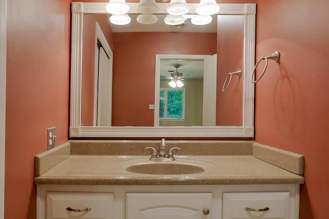 bathroom with vanity and a ceiling fan