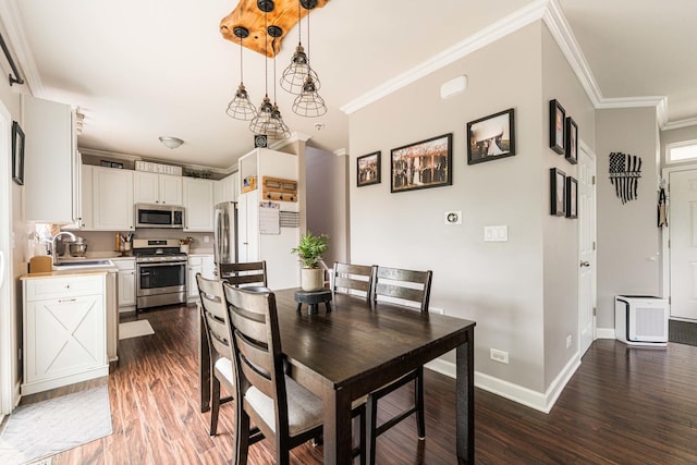 86 E Hummingbird Ave, Cortland, IL 60112 - dining room with ornamental molding, dark wood-type flooring, and baseboards