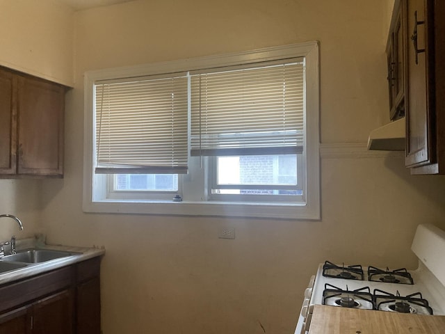 6832 S S Shore Dr Unit 1, Chicago, IL 60649 - kitchen with white gas range, plenty of natural light, range hood, and light countertops
