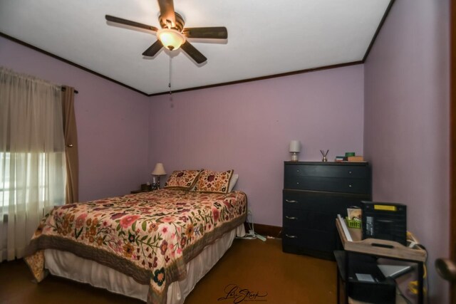 905 Kelly Ave, Joliet, IL 60435 - bedroom with ornamental molding, a ceiling fan, and baseboards