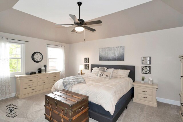 883 White Tail Bnd, Manteno, IL 60950 - bedroom with light colored carpet, vaulted ceiling, baseboards, and a ceiling fan