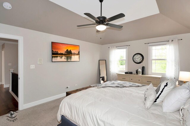 883 White Tail Bnd, Manteno, IL 60950 - carpeted bedroom with vaulted ceiling, baseboards, and ceiling fan
