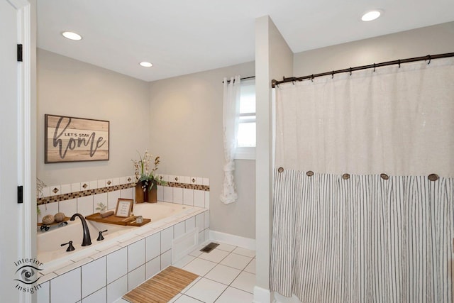 883 White Tail Bnd, Manteno, IL 60950 - bathroom with a bath, tile patterned flooring, baseboards, recessed lighting, and a shower with curtain