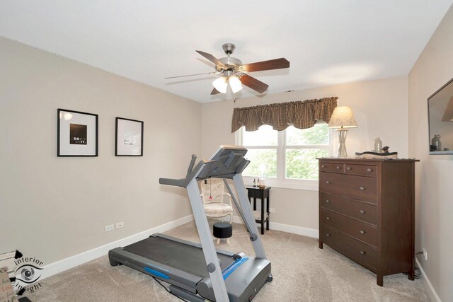 883 White Tail Bnd, Manteno, IL 60950 - exercise area featuring ceiling fan, light carpet, and baseboards