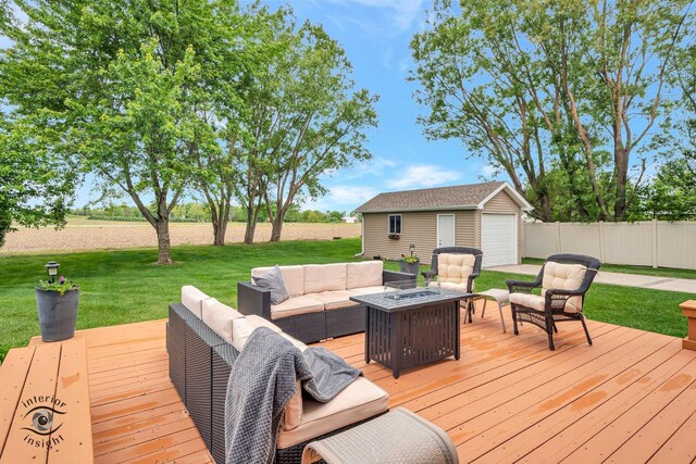 883 White Tail Bnd, Manteno, IL 60950 - deck with an outdoor living space with a fire pit and an outbuilding