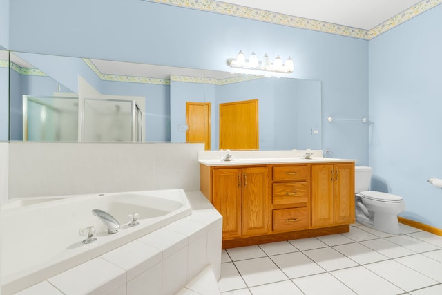 11104 Karen Dr, Orland Park, IL 60467 - full bath featuring a stall shower, a garden tub, toilet, double vanity, and tile patterned flooring