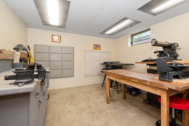 7618 W 157th St, Orland Park, IL 60462 - office area with unfinished concrete floors, a drop ceiling, and a workshop area