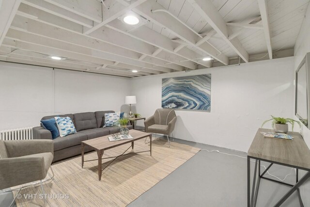 2309 N Riverside Dr, Mchenry, IL 60051 - living room with finished concrete floors and radiator heating unit