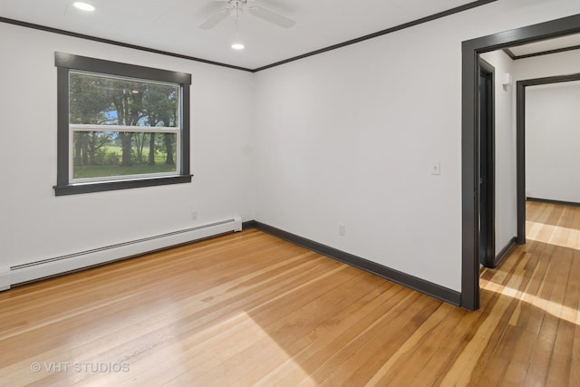 2309 N Riverside Dr, Mchenry, IL 60051 - unfurnished room with crown molding, light wood finished floors, ceiling fan, recessed lighting, and baseboards