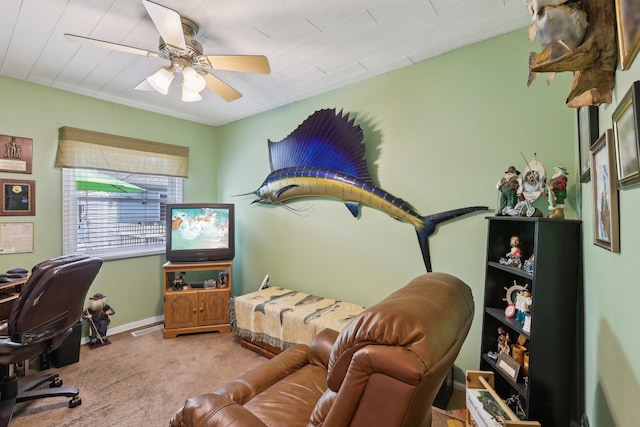 129 S Hammes Ave, Joliet, IL 60436 - carpeted home office with a ceiling fan and baseboards