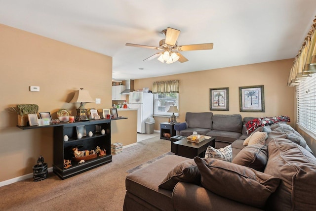 129 S Hammes Ave, Joliet, IL 60436 - living area featuring ceiling fan, carpet flooring, and baseboards