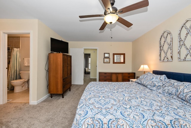 8048 W Magnolia Dr, Frankfort, IL 60423 - bedroom with light carpet, baseboards, ensuite bathroom, and ceiling fan