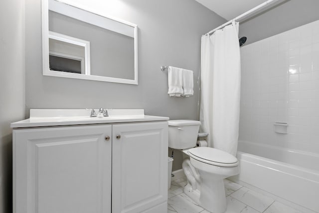 8048 W Magnolia Dr, Frankfort, IL 60423 - bathroom with toilet, vanity, shower / bath combo, marble look tiles, and baseboards