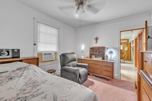 5434 W School St, Chicago, IL 60641 - bedroom with light colored carpet, ornamental molding, and a ceiling fan