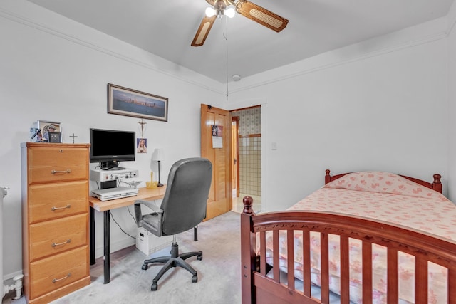 5434 W School St, Chicago, IL 60641 - bedroom with carpet, a desk, a ceiling fan, and baseboards
